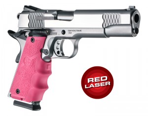 Laser Enhanced Grip Red Laser - Govt. Model Rubber Grip with Finger Grooves Pink